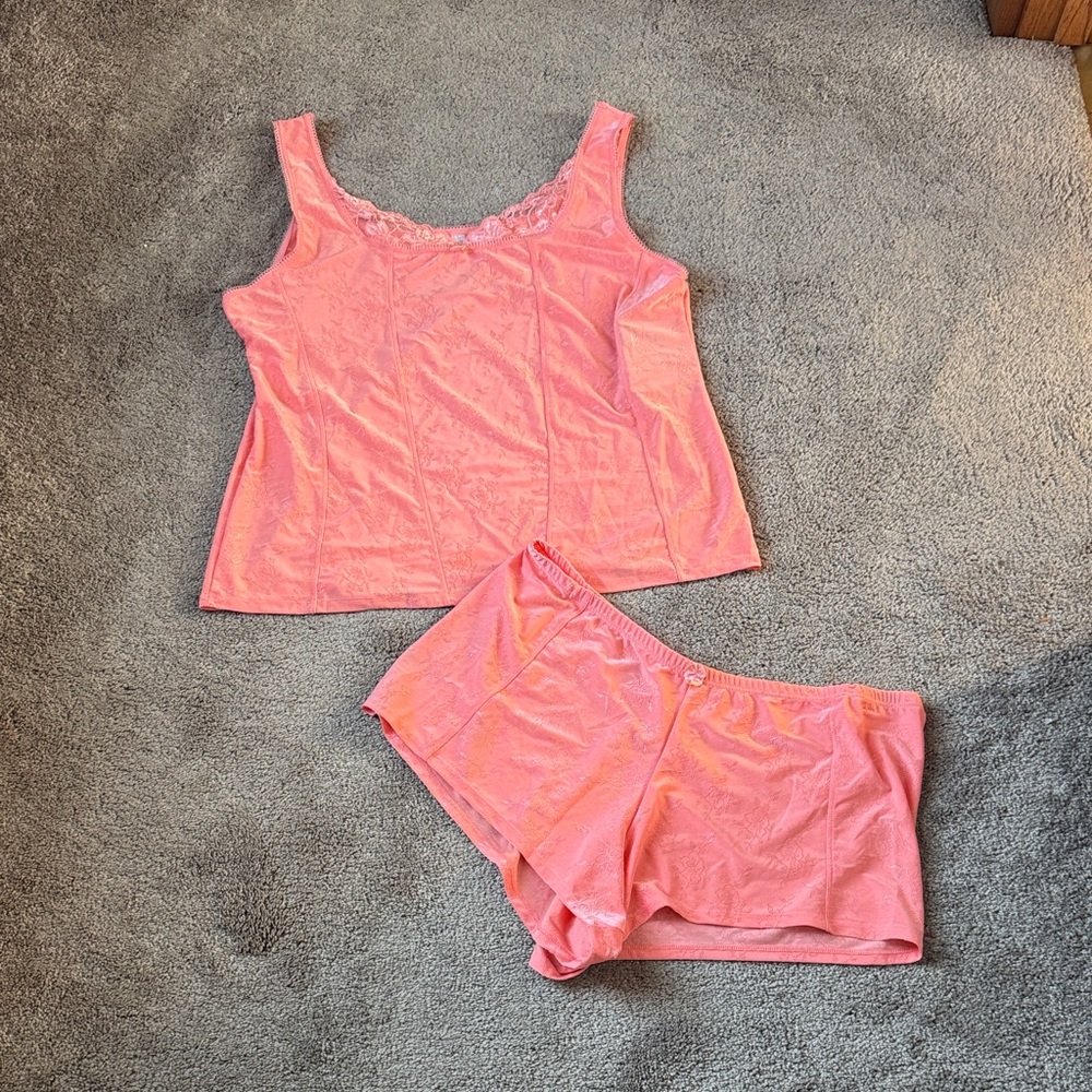 Body Form Coral Pink Jacquard Pajama Set NWT SIZE 3X Plus Lounge Sleepwear